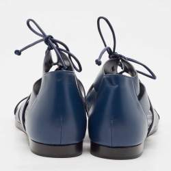 Hermes Navy Blue Leather Gladiator Flat Sandals Size 38.5