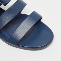 Hermes Navy Blue Leather Gladiator Flat Sandals Size 38.5