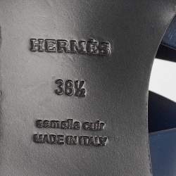Hermes Navy Blue Leather Gladiator Flat Sandals Size 38.5
