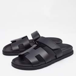 Pre Owned Hermès Black Leather Chypre Sandals Size 40