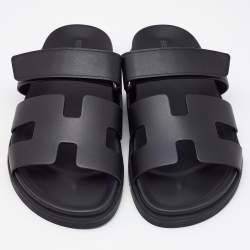 Pre Owned Hermès Black Leather Chypre Sandals Size 40