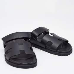 Pre Owned Hermès Black Leather Chypre Sandals Size 40