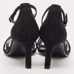 Pre Owned Hermes Black Suede Crystal Embellished Premiere Sandals Size 36.5