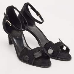 Pre Owned Hermes Black Suede Crystal Embellished Premiere Sandals Size 36.5