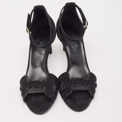 Pre Owned Hermes Black Suede Crystal Embellished Premiere Sandals Size 36.5