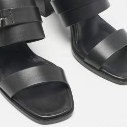 Pre Owned Hermes Black Leather Kute Slide Sandals Size 39