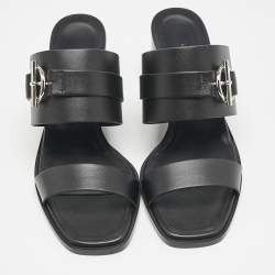 Pre Owned Hermes Black Leather Kute Slide Sandals Size 39