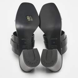Pre Owned Hermes Black Leather Kute Slide Sandals Size 39