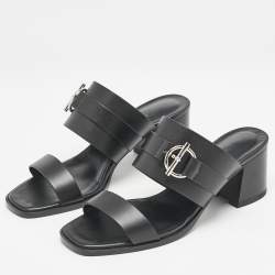 Pre Owned Hermes Black Leather Kute Slide Sandals Size 39