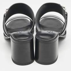 Pre Owned Hermes Black Leather Kute Slide Sandals Size 39