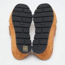 Pre Owned Hermes Brown Leather Eze Platform Cork Wedge Sandals Size 37