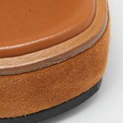 Pre Owned Hermes Brown Leather Eze Platform Cork Wedge Sandals Size 37