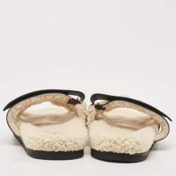 Pre Owned Hermes Black Leather and Shearling Fur Lined Chypre Sandals Size 40