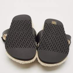 Pre Owned Hermes Black Leather and Shearling Fur Lined Chypre Sandals Size 40