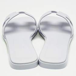 Pre Owned Hermes Blue Glacier Leather Oran Flat Slides Size 37.5