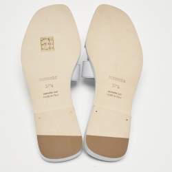 Pre Owned Hermes Blue Glacier Leather Oran Flat Slides Size 37.5