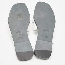 Pre Owned Hermes White Leather Giulia Flat Slides Size 37
