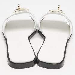 Pre Owned Hermes White Leather Giulia Flat Slides Size 37