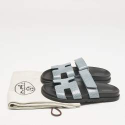 Hermes Blue Lizard Leather Chypre Flat Sandals Size 38