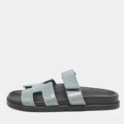Hermes Blue Lizard Leather Chypre Flat Sandals Size 38
