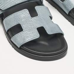 Hermes Blue Lizard Leather Chypre Flat Sandals Size 38