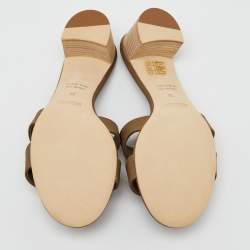مملوكة مسبقًا Hermes Brown Leather Oasis Slide Sandals Size 38