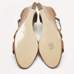 Pre Owned Hermes Brown Leather Legend Wedge Sandals Size 41