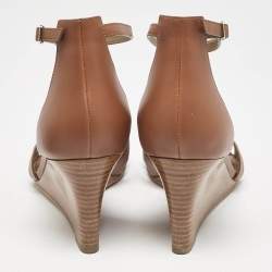 Pre Owned Hermes Brown Leather Legend Wedge Sandals Size 41
