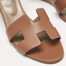 Pre Owned Hermes Brown Leather Legend Wedge Sandals Size 41
