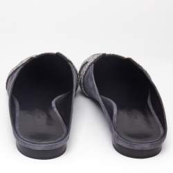Hermès Grey Suede Crystal Embellished Roxane Flat Mules Size 40