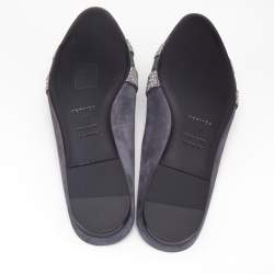 Hermès Grey Suede Crystal Embellished Roxane Flat Mules Size 40