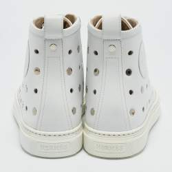 Hermes White Perforated Leather Jimmy High Top Sneakers Size 39