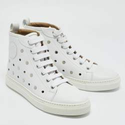 Hermes White Perforated Leather Jimmy High Top Sneakers Size 39