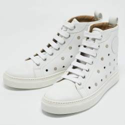 Hermes White Perforated Leather Jimmy High Top Sneakers Size 39