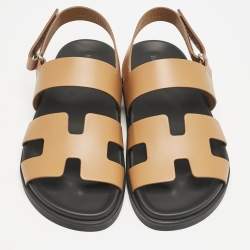 Hermes Brown Leather Genius Sandals Size 37.5