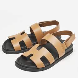 Hermes Brown Leather Genius Sandals Size 37.5