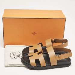 Hermes Brown Leather Genius Sandals Size 37.5