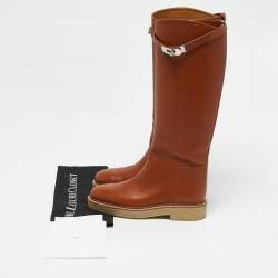 مملوكة مسبقًا Hermes Brown Leather Kelly Jumping Knee Length Boots Size 38