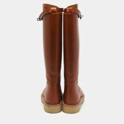 مملوكة مسبقًا Hermes Brown Leather Kelly Jumping Knee Length Boots Size 38