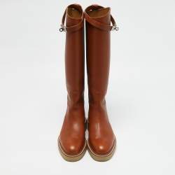 مملوكة مسبقًا Hermes Brown Leather Kelly Jumping Knee Length Boots Size 38