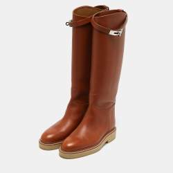 مملوكة مسبقًا Hermes Brown Leather Kelly Jumping Knee Length Boots Size 38