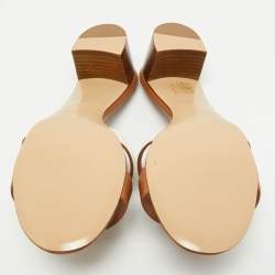 Hermes Brown/White Leather Oasis Slide Sandals Size 36.5