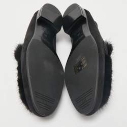 Hermès Black Mink Fur and Suede Smoking Slippers Size 36