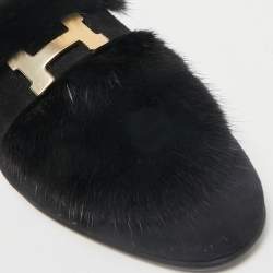Hermès Black Mink Fur and Suede Smoking Slippers Size 36