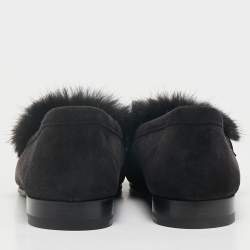 Hermès Black Mink Fur and Suede Smoking Slippers Size 36