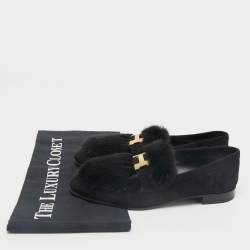 Hermès Black Mink Fur and Suede Smoking Slippers Size 36