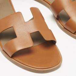 Hermès Brown Leather Santorini Ankle Strap Flat Sandals Size 40