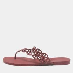 Hermès Burgundy Jelly Chaine d'Ancre Rivage Slide Flats Size 40