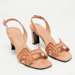 Pre Owned Hermes Peach Suede Crystal Embellished Eternite Sandals Size 36