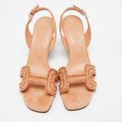 Pre Owned Hermes Peach Suede Crystal Embellished Eternite Sandals Size 36